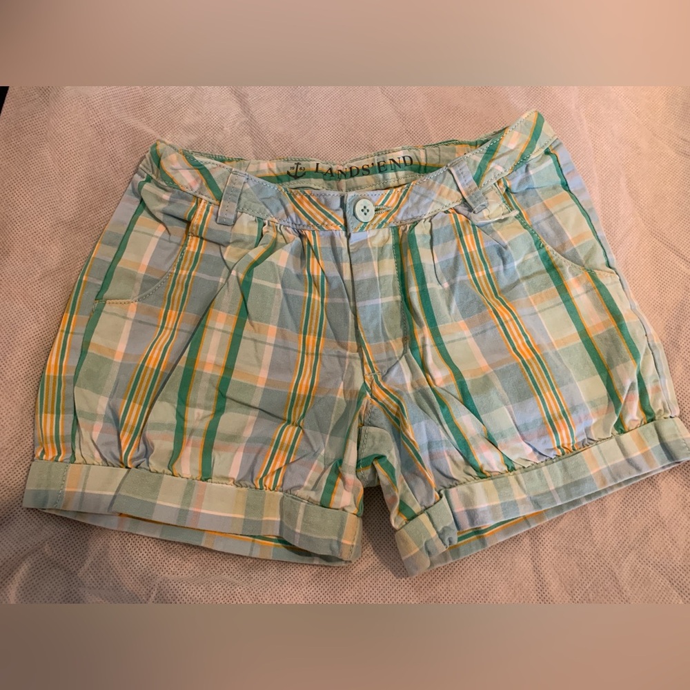 NWOT Lands' End Kids Checkered Shorts - Green, Blue and Yellow